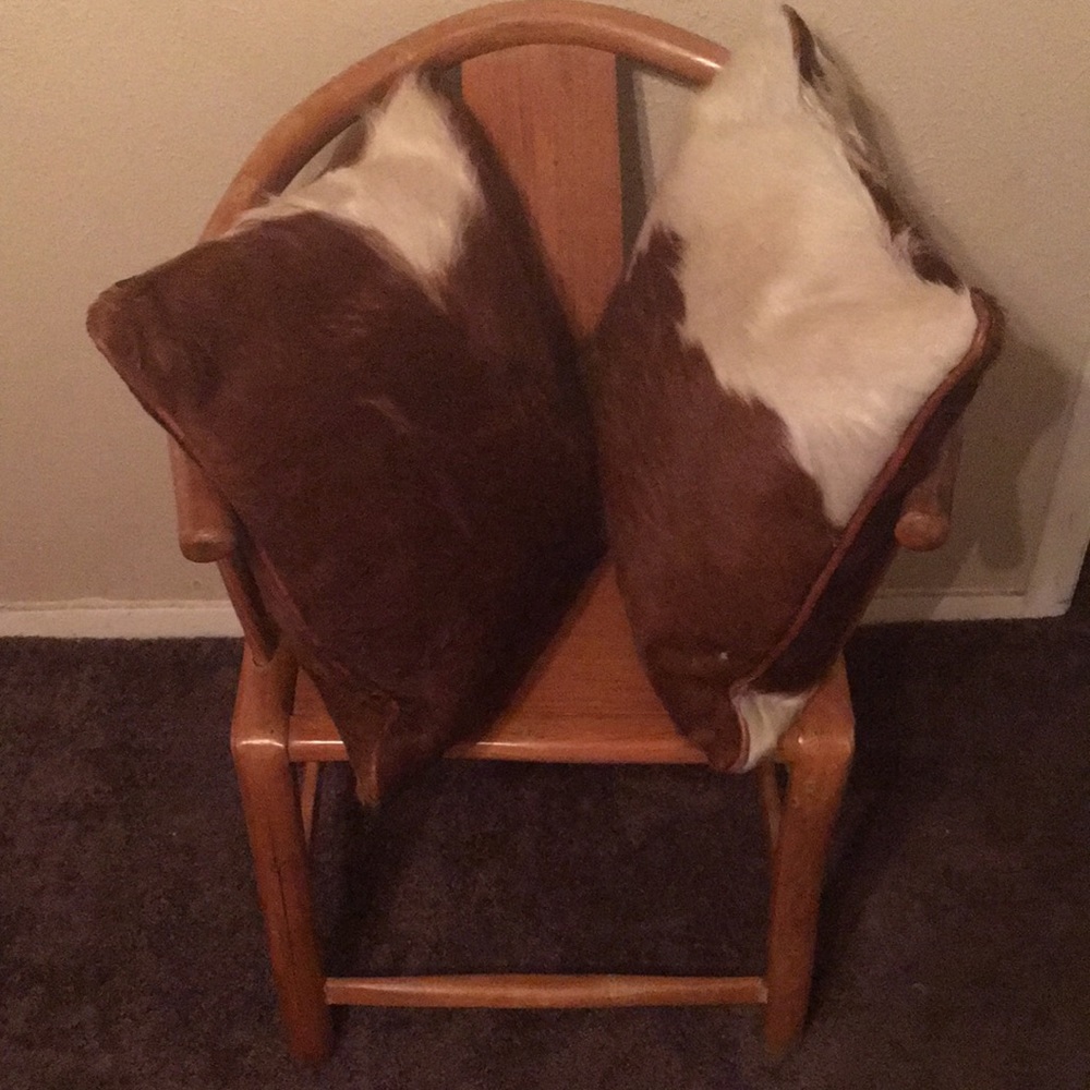 #2 Large RL Cowhide Pillows, Leather Trim
